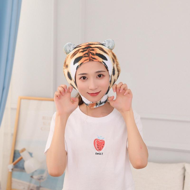 Короткая трикотажная шапка-капюшон с принтом тигра, плюшевый капюшон, фотореквизит, фотореквизит, мультяшный капюшон 28*26CM0.1KG