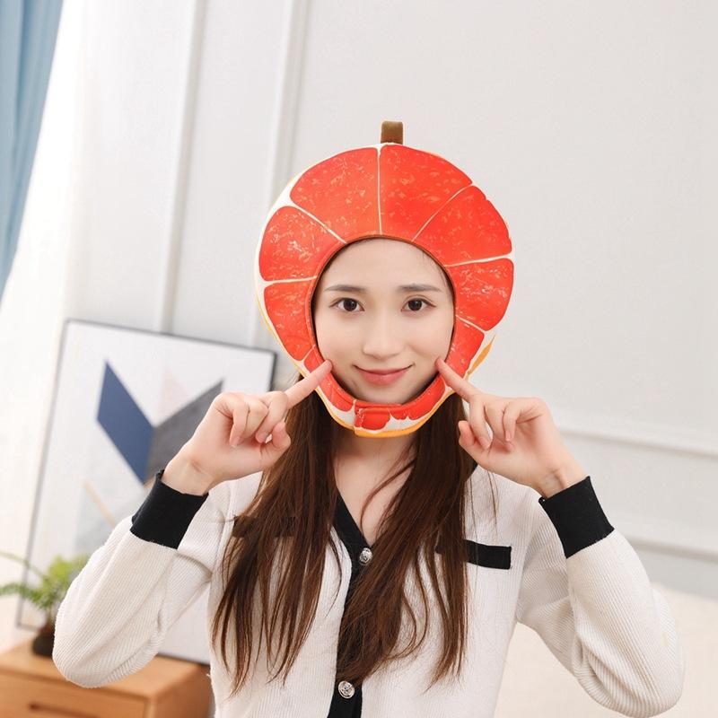 Короткая вязаная шапка-капюшон с принтом грейпфрута, плюшевый капюшон, реквизит для фото, мультяшный капюшон 30*25CM0.1kg