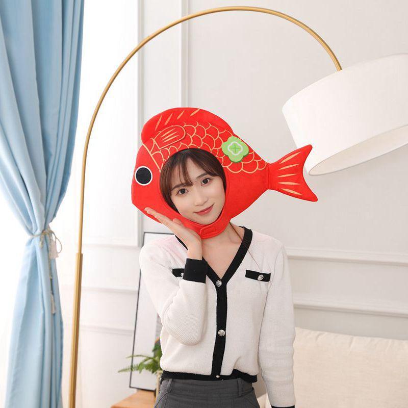 Красная шапка-капюшон кои, плюшевый капюшон, фотореквизит, фотореквизит, мультяшный капюшон 50*33CM0.15kg